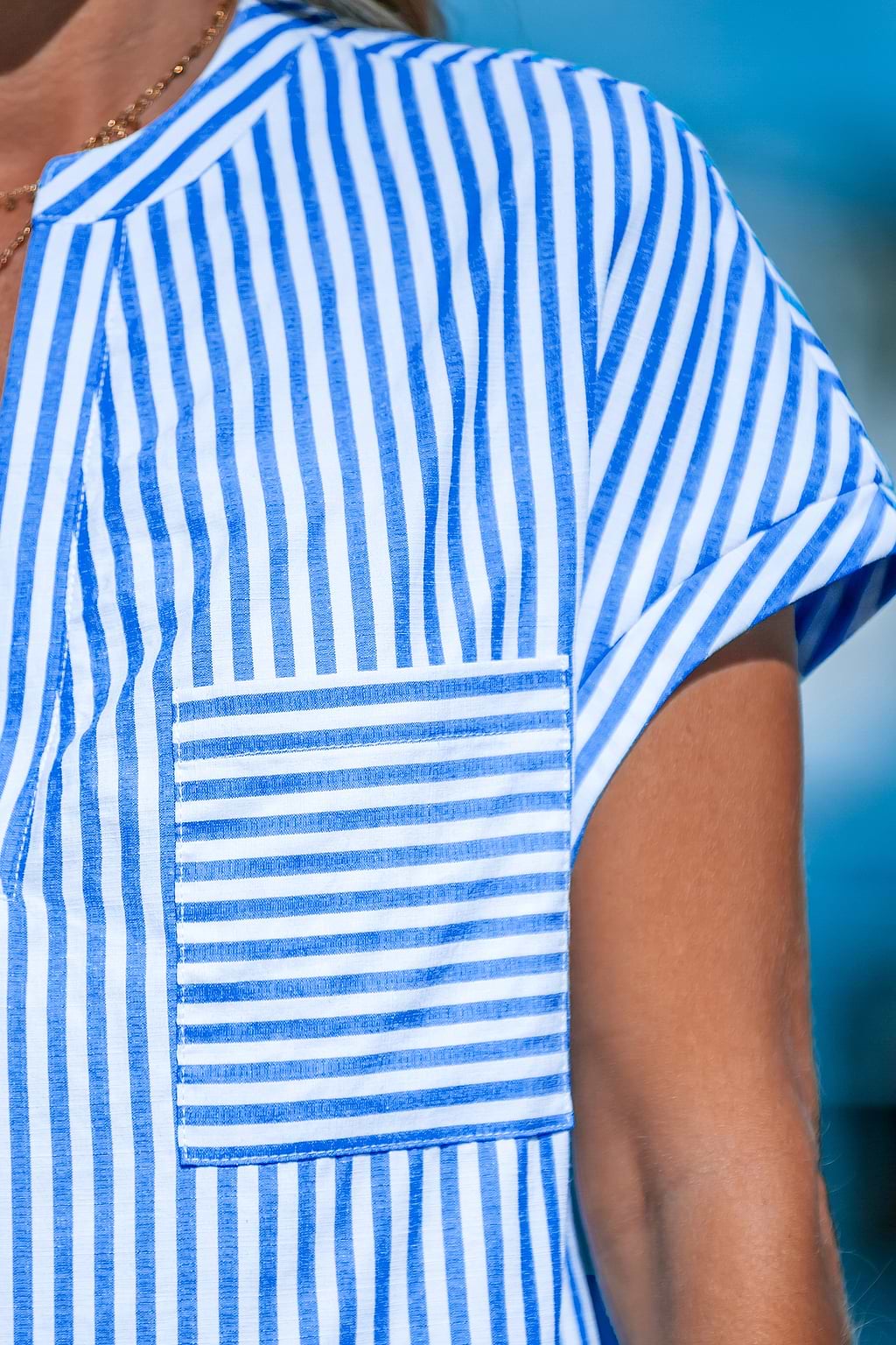 Blue & White Irregular Stripe Dolman Sleeve Mini Dress