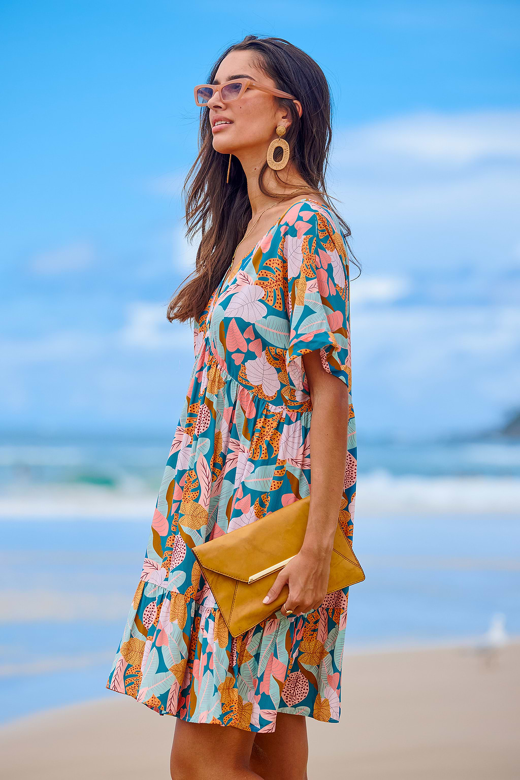 Soft Tropics Short Sleeve Mini Dress