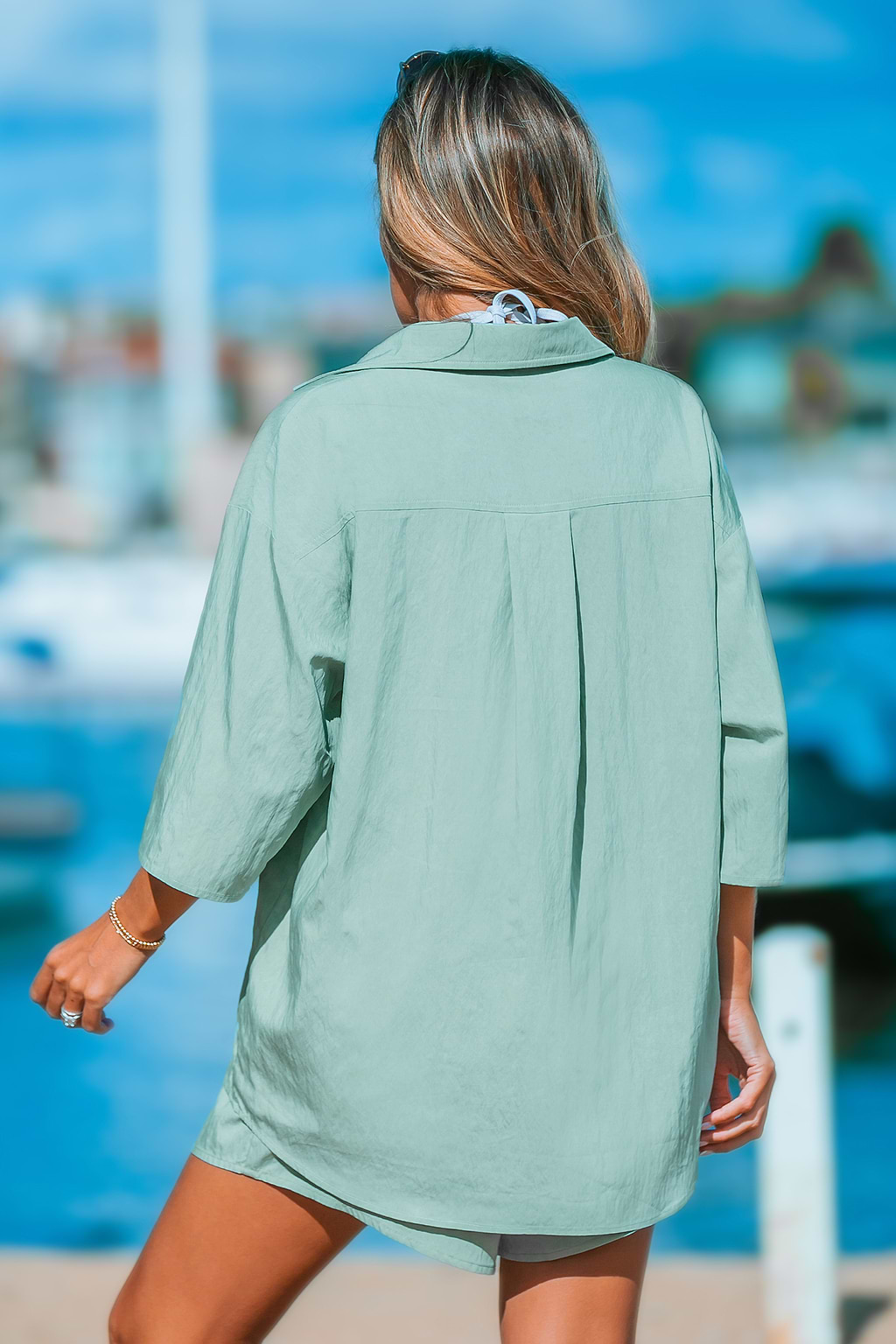 Chemise à boutons et épaules tombantes vert