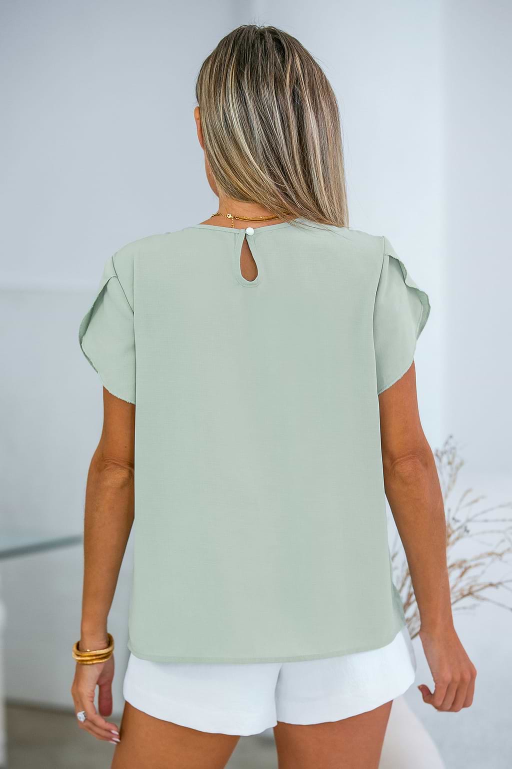 Light Green Round Neck Short Sleeve Blouse