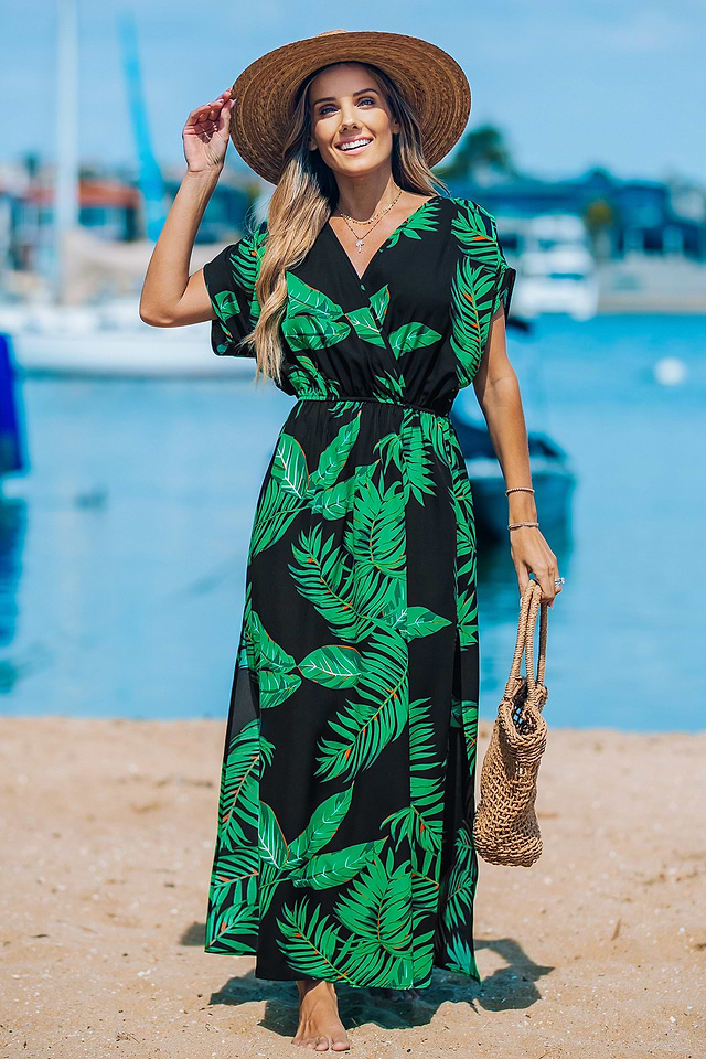split short sleeve dress Women's Side Split Maxi Short Sleeve Crew V Neck Beach Cover up Dress Casual Loose Belly Midi Dresses with Pockets at Amazon Women's Clothing store