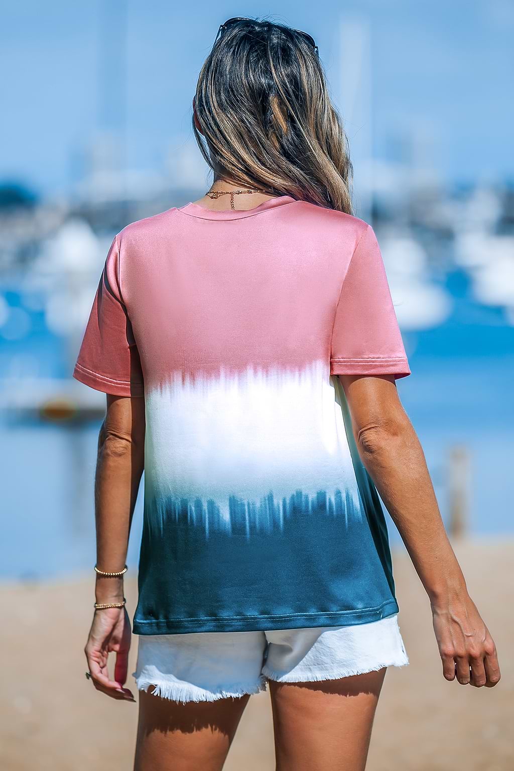 Farbblock Tie Dye Twisted Hem T-Shirt