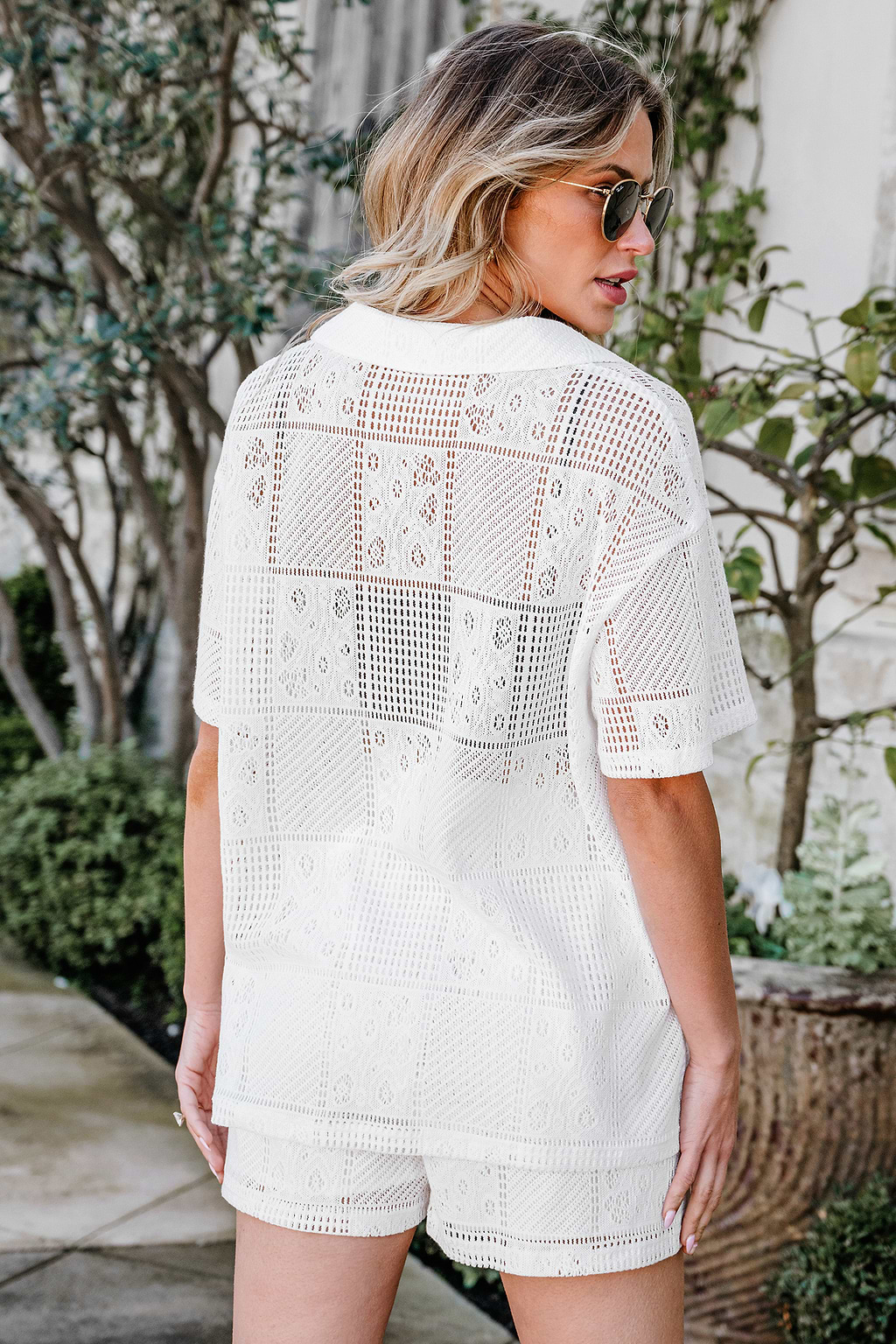 White Collared Button Up Top & Straight Leg Shorts Set