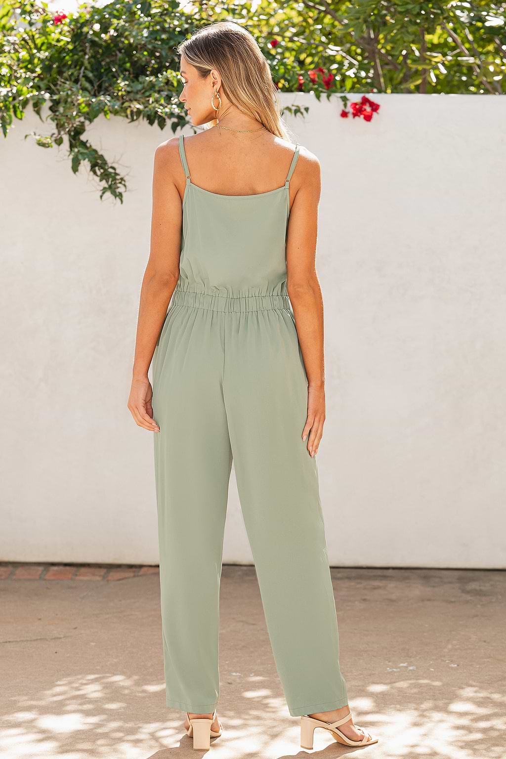 Sage Scalloped Neck Sleeveless Wide Leg Jumpsuit