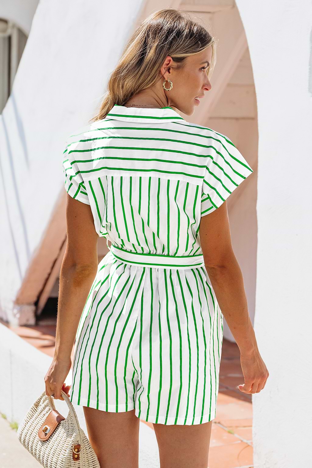 Combishort en pur coton à boutons sur le devant avec col chemise