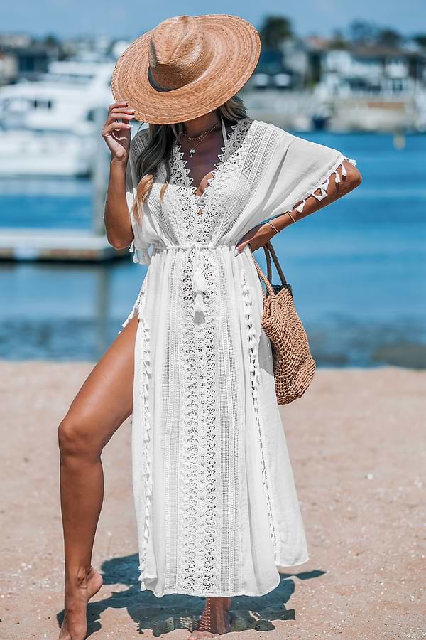 White Lace Tassel Cover-Up Dress