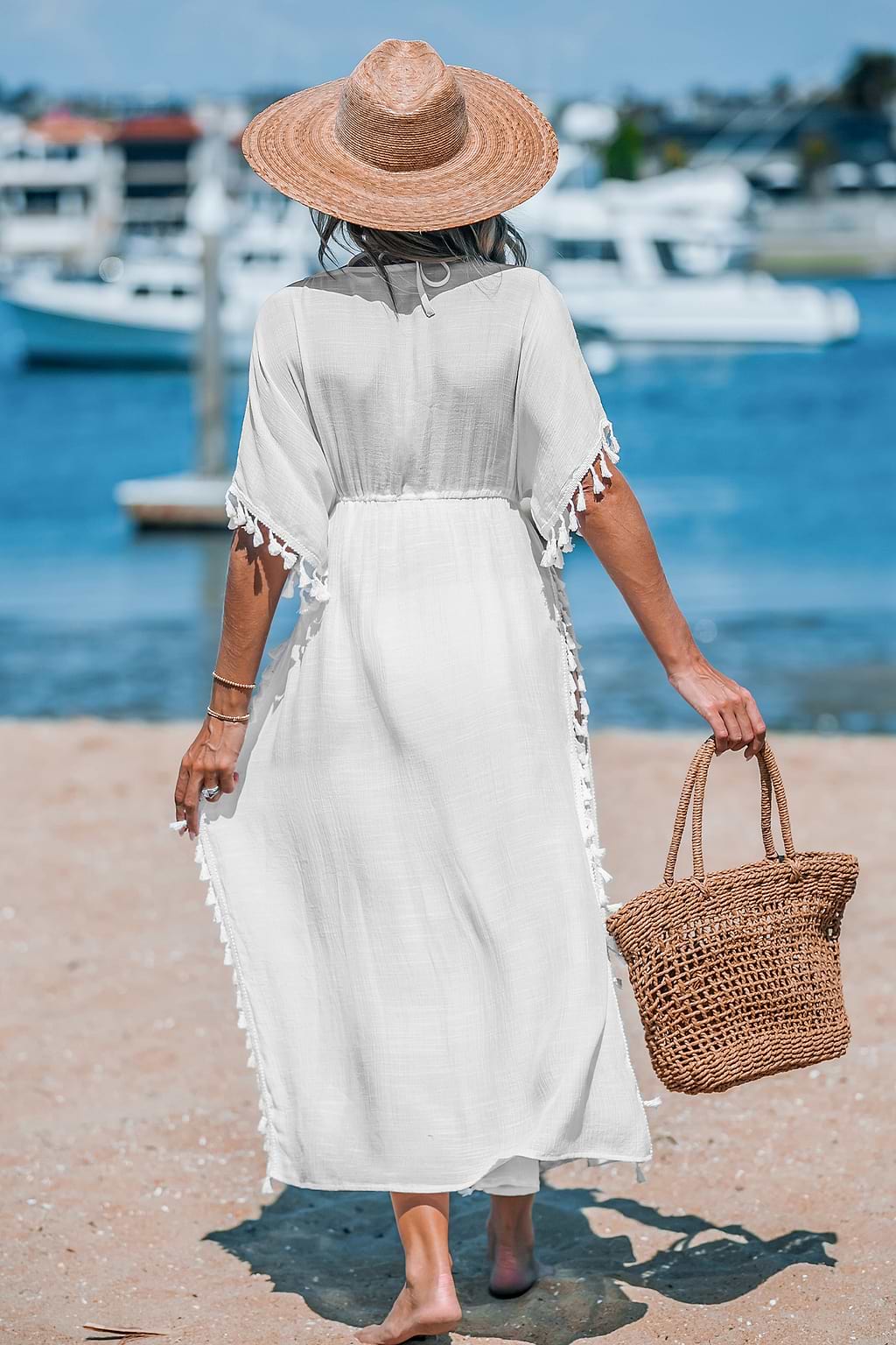 White Lace Tassel Cover-Up Dress