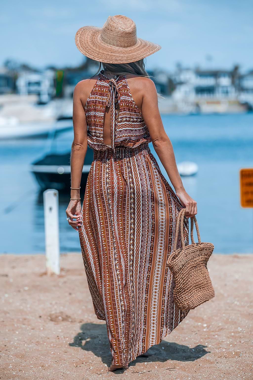 Boho Halter Asymmetrical Ruffle Dress