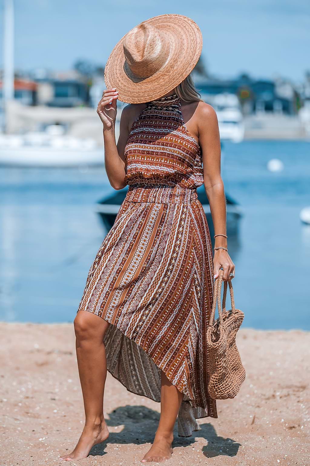 Boho Halter Asymmetrical Ruffle Dress