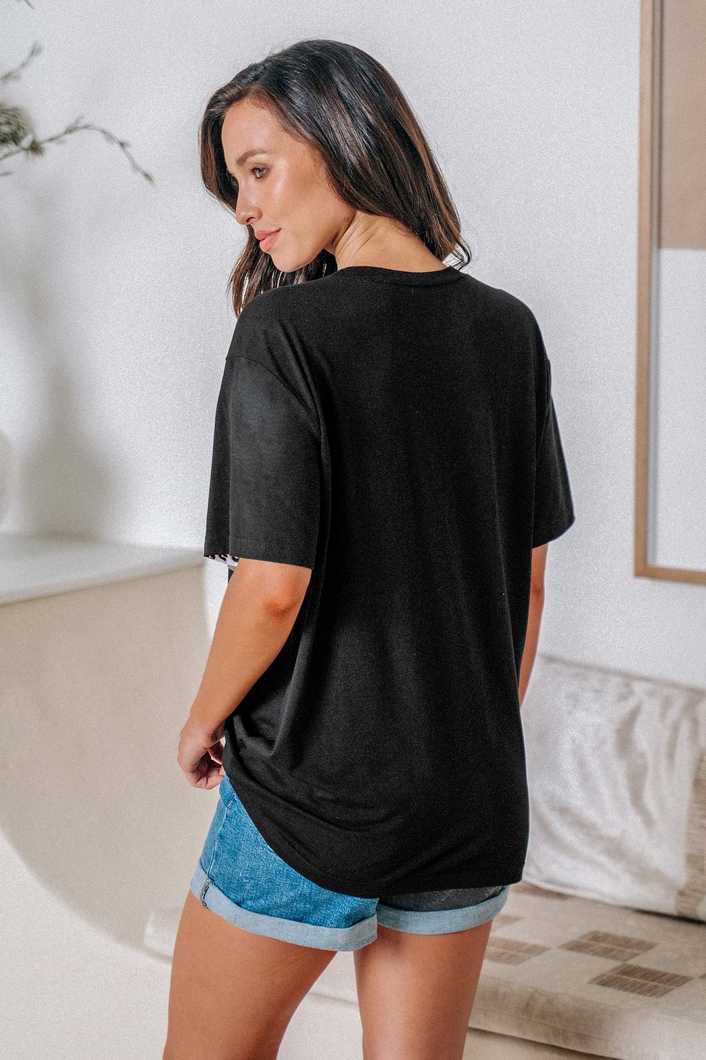 Camiseta de punto de manga corta con bloques de color de leopardo