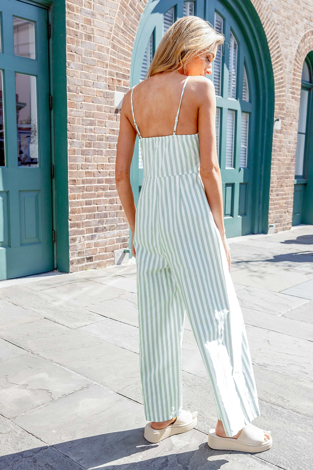 Gestreepte mouwloze jumpsuit met wijde pijpen