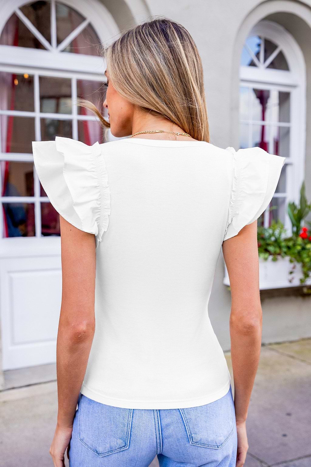 Haut en jersey avec manches à volants blanc