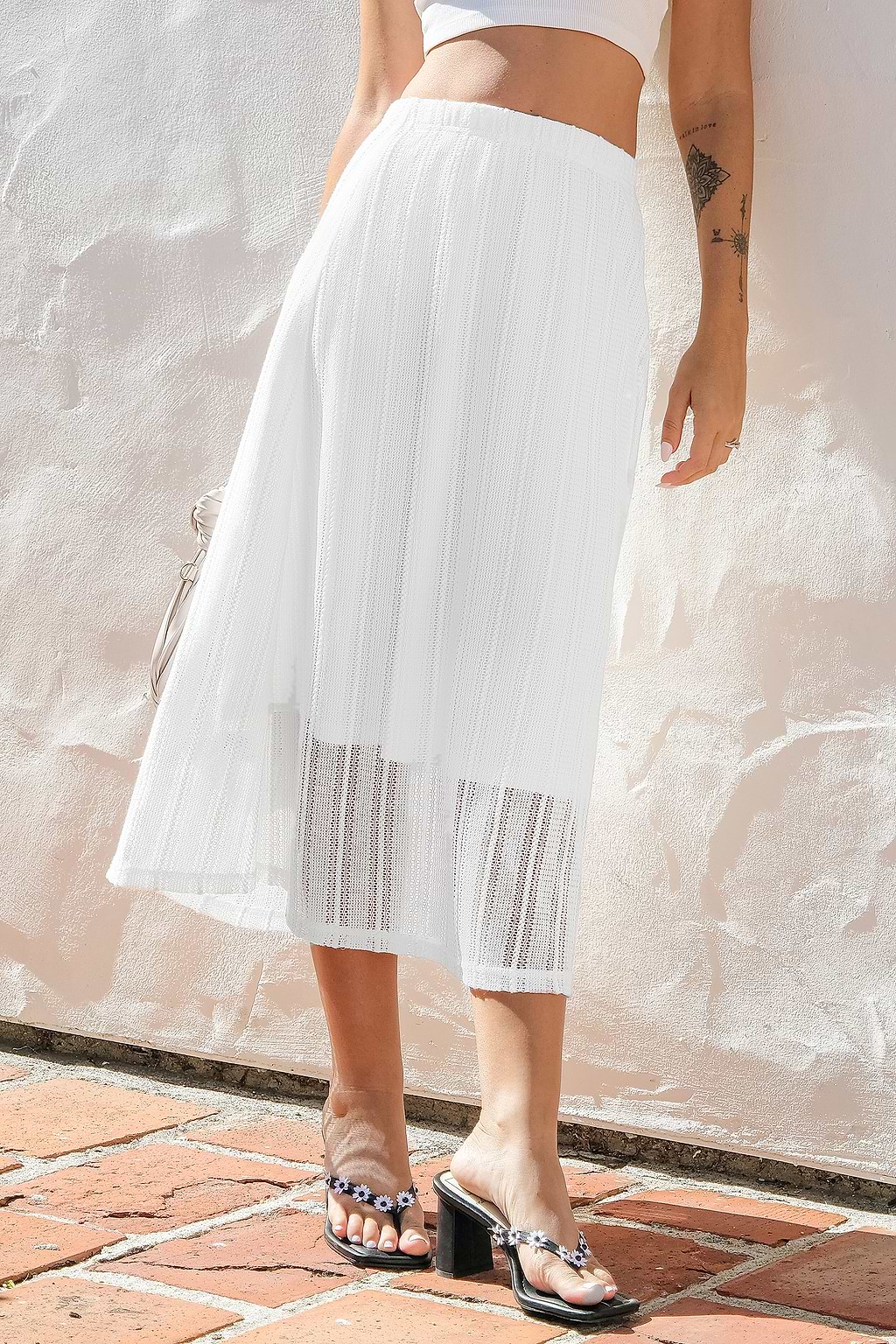 Geweven witte maxirok