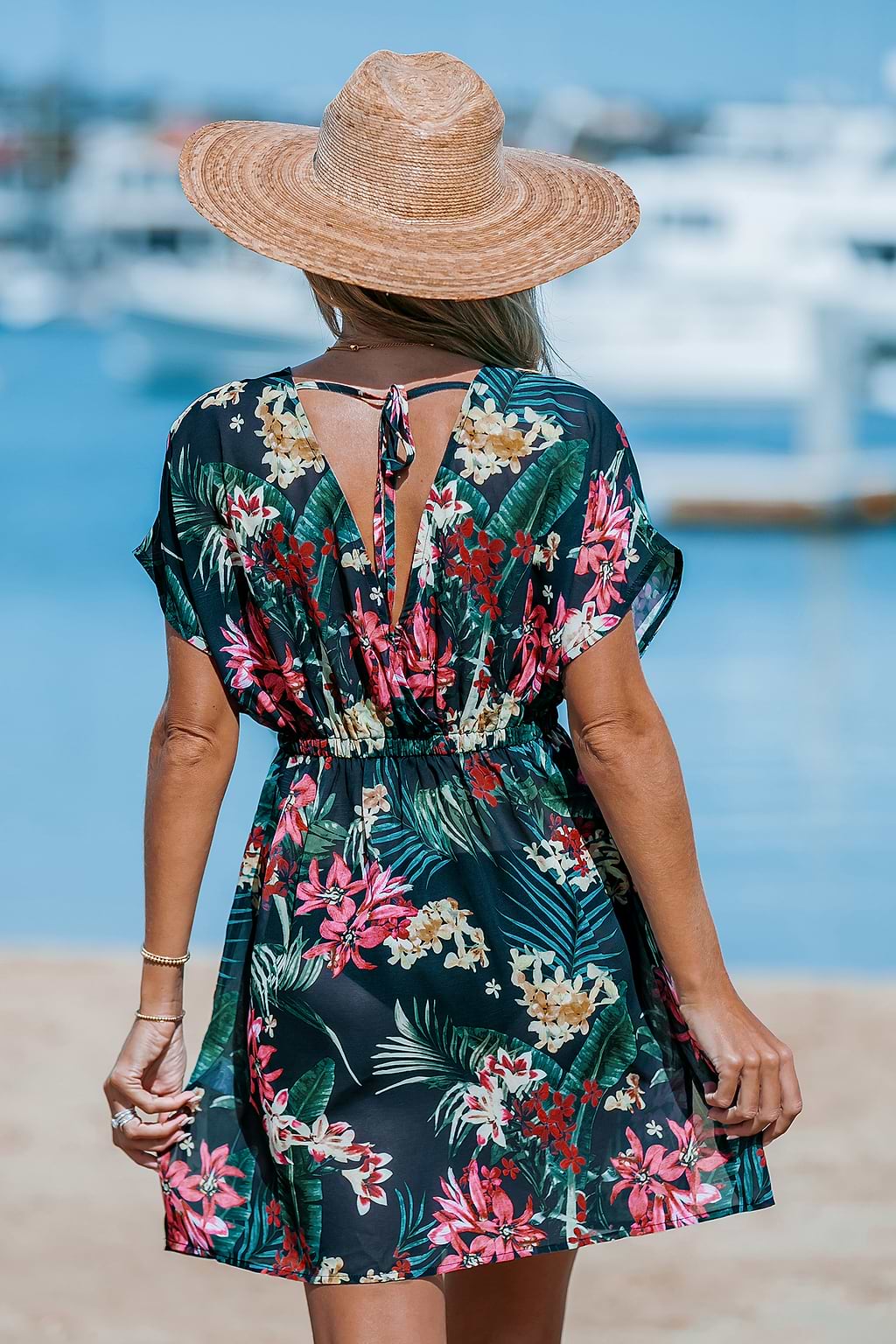 Midnight Tropics Dolman mouw mini cover-up