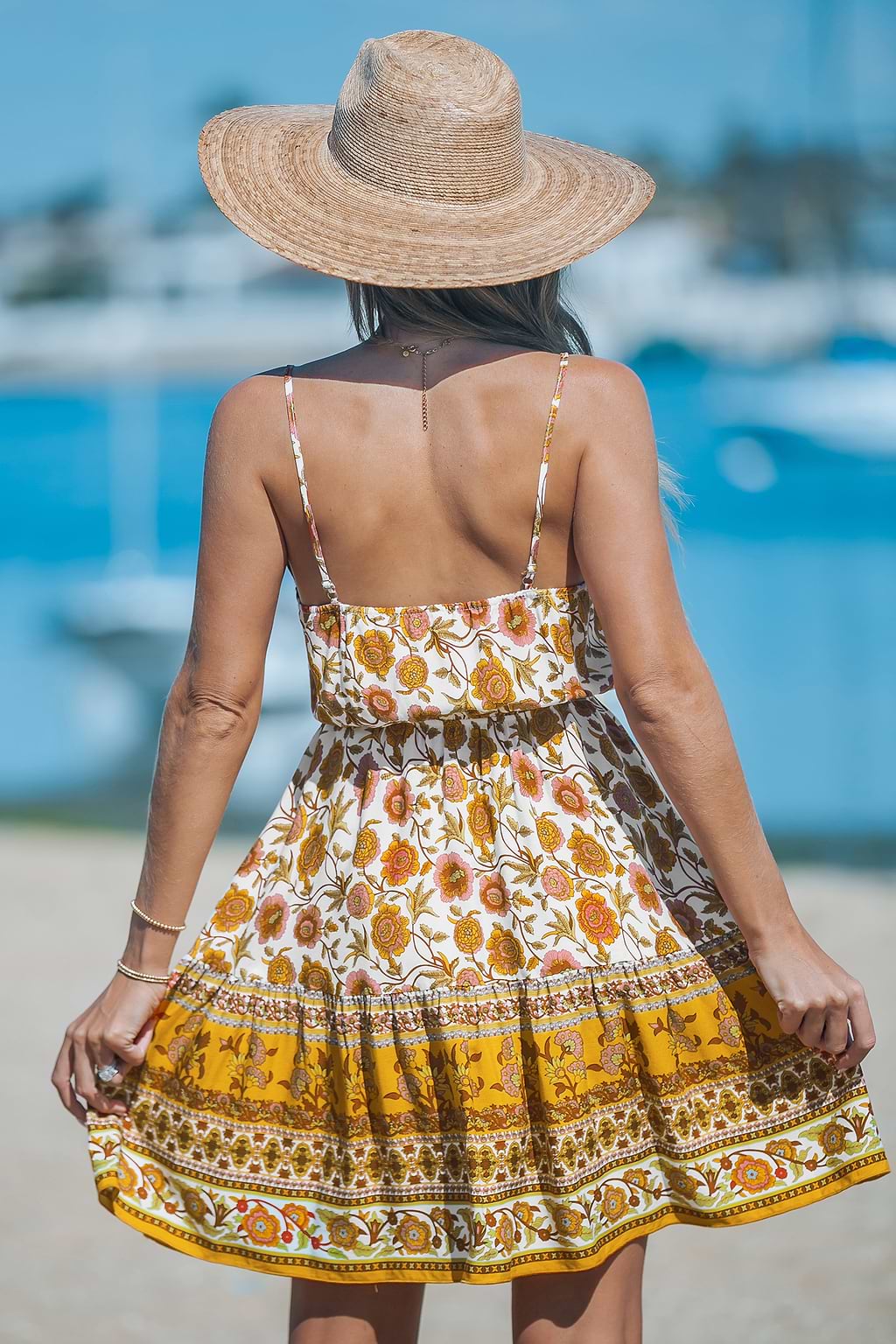 Sunset Floral Sleeveless V-Neck Mini Dress