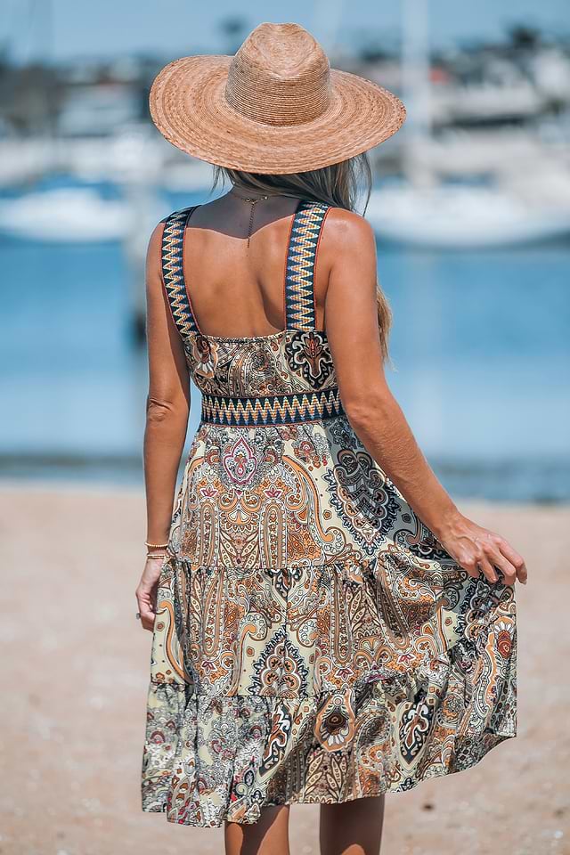 light brown boho dress Women's Boho Lace Brown Dress