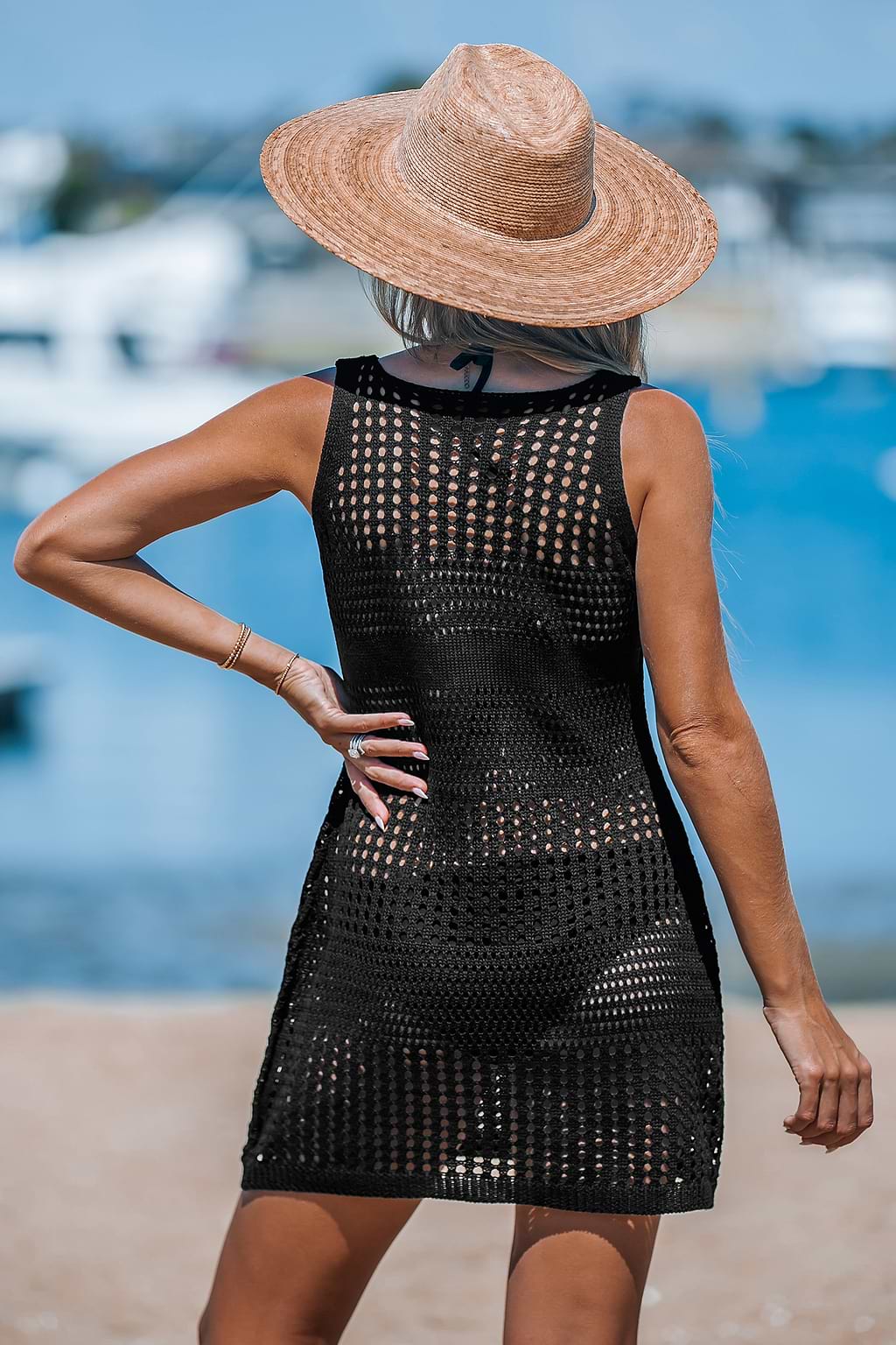 Black Cutout Knit Sleeveless Mini Cover-Up