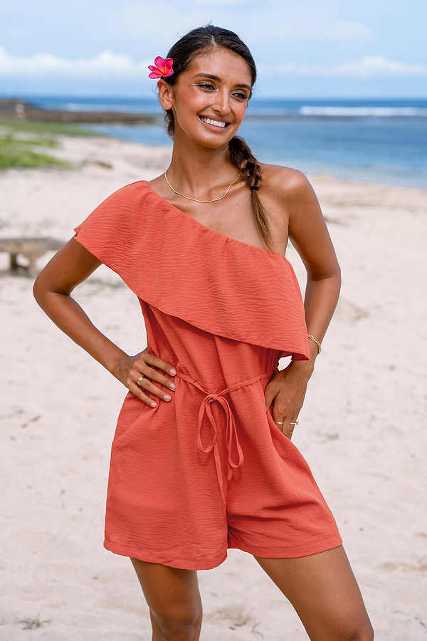 orange romper dress Crowd Pleaser Romper Dress - Orange and White