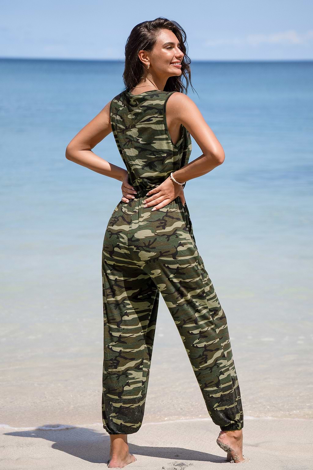 Camo Sleeveless Tapered Jumpsuit