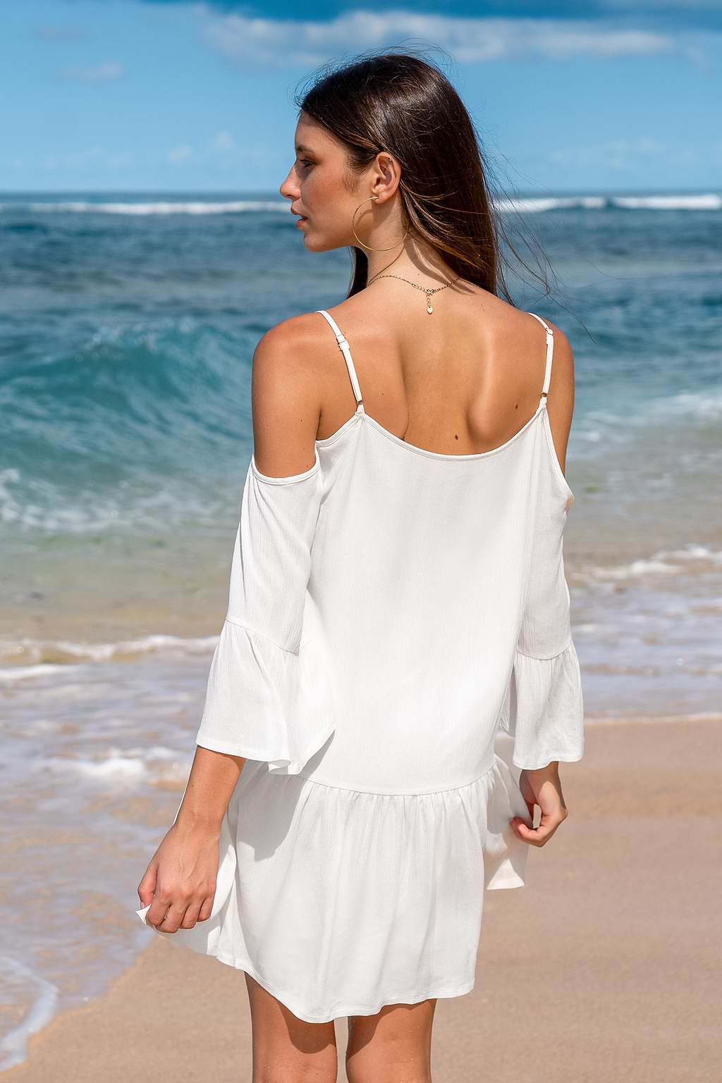 White Split Neck Cutout Mini Dress