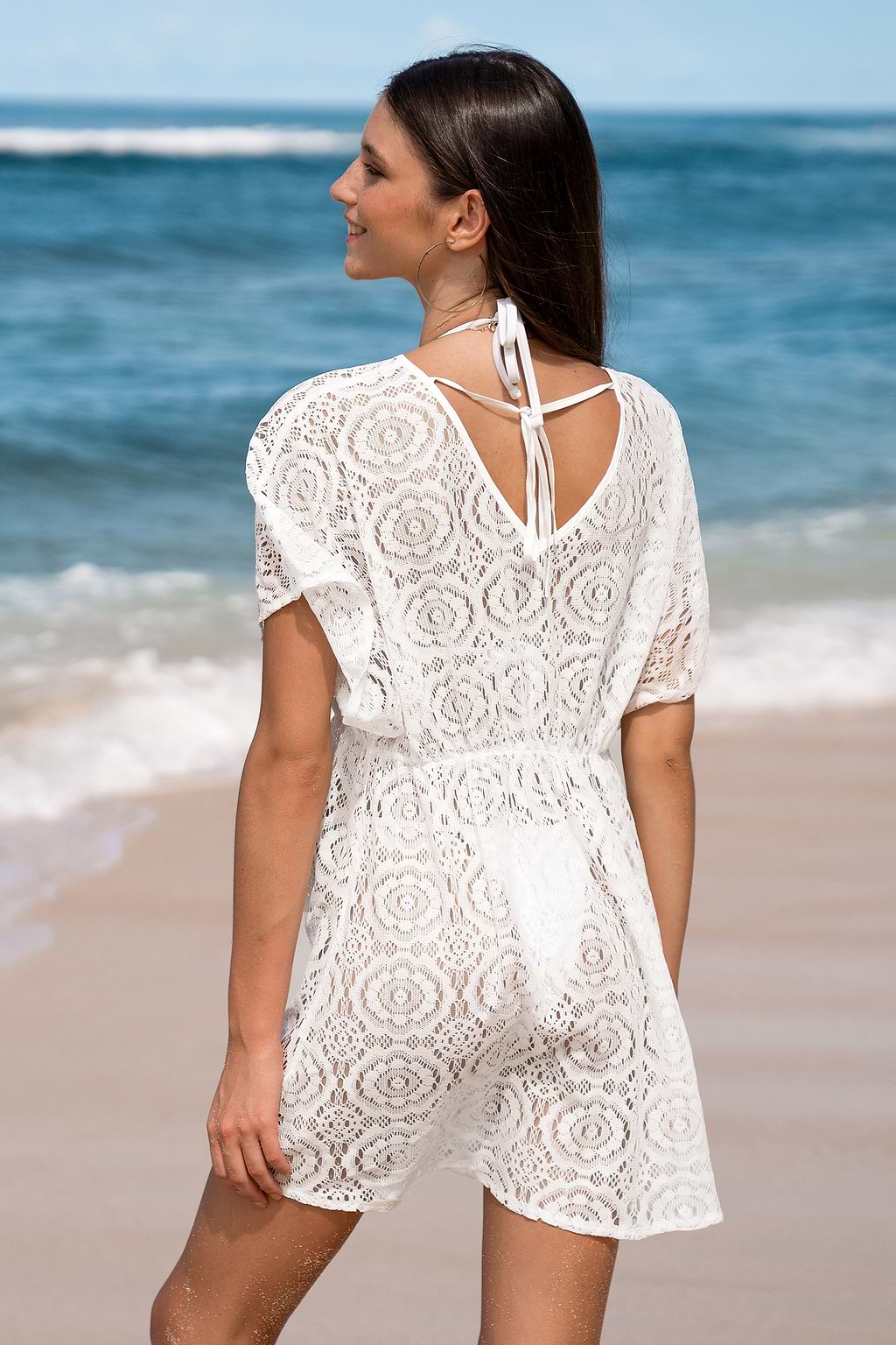 Witte kleedje Dolman mouw mini cover-up