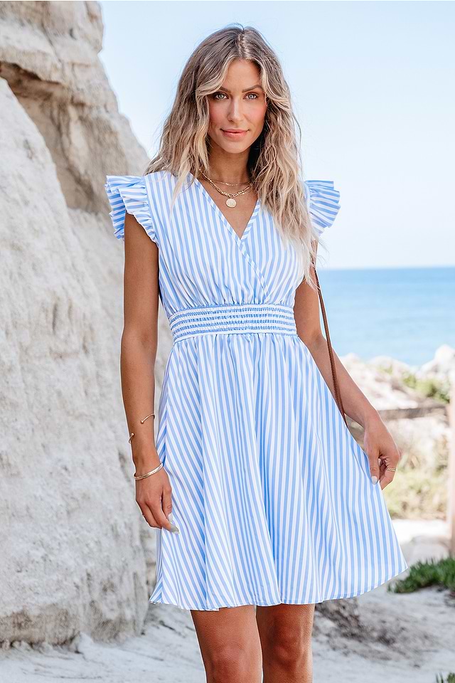 blue dress for baby girl The Dualist Wrap Dress in Blue Striped Cotton Oxford – The Array