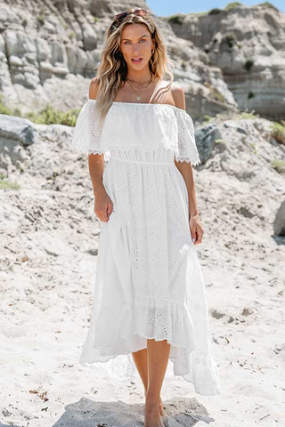 Womens Dresses Off The Shoulder Midi Dress White Off The