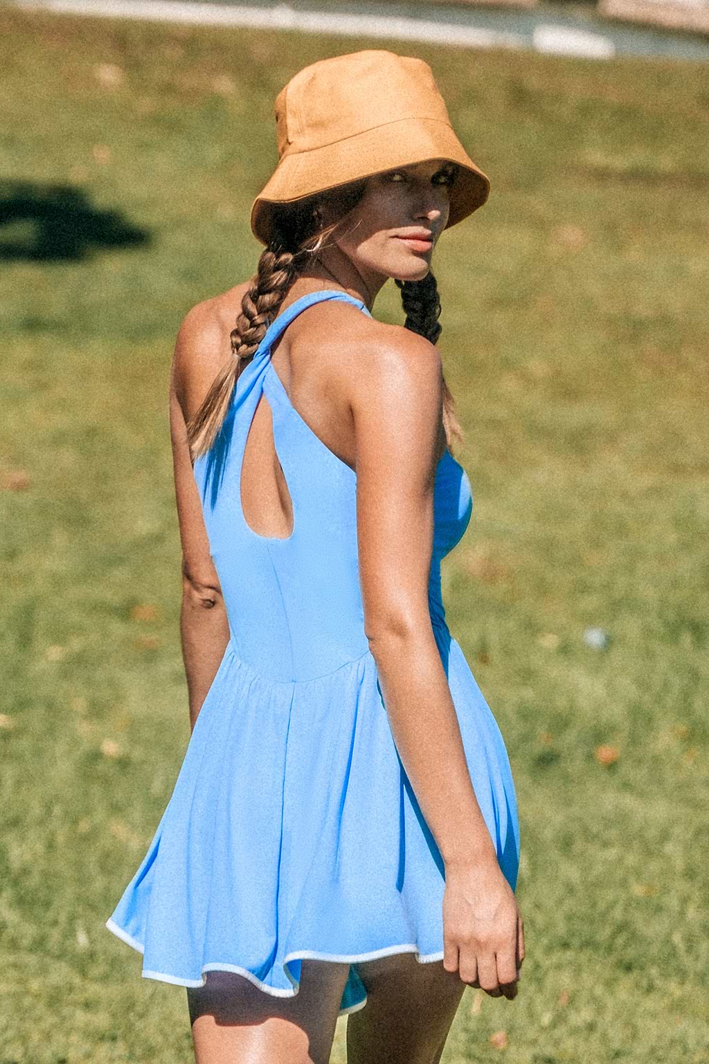Blue Sleeveless Scoop Neck Active Dress