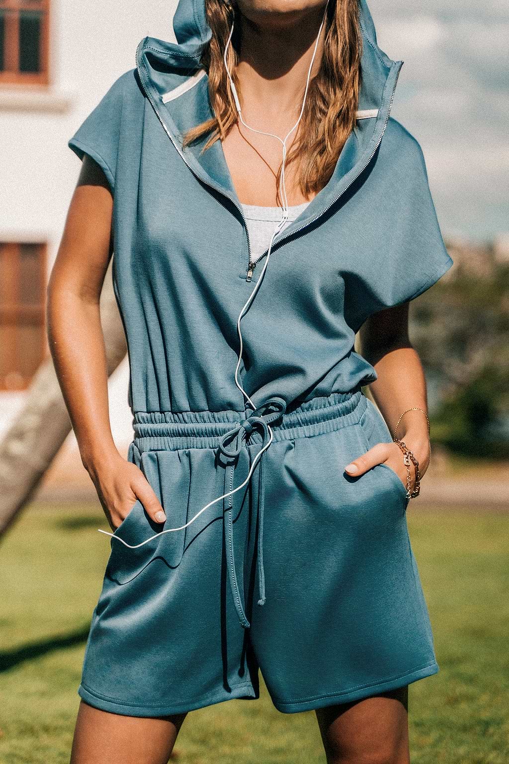 Sapphire Collared Front Zipper Straight Leg Romper