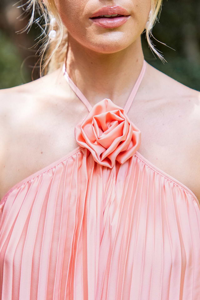 pink pleated halter neck dress Gabby Pleated Halter Neck Dress  HASE Clothing Company, LLC