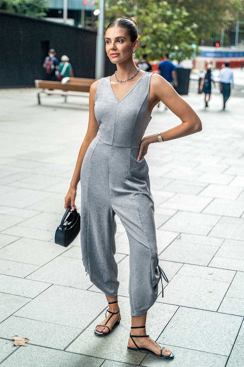 Sleeveless V-Neck Wide Leg Jersey Jumpsuit