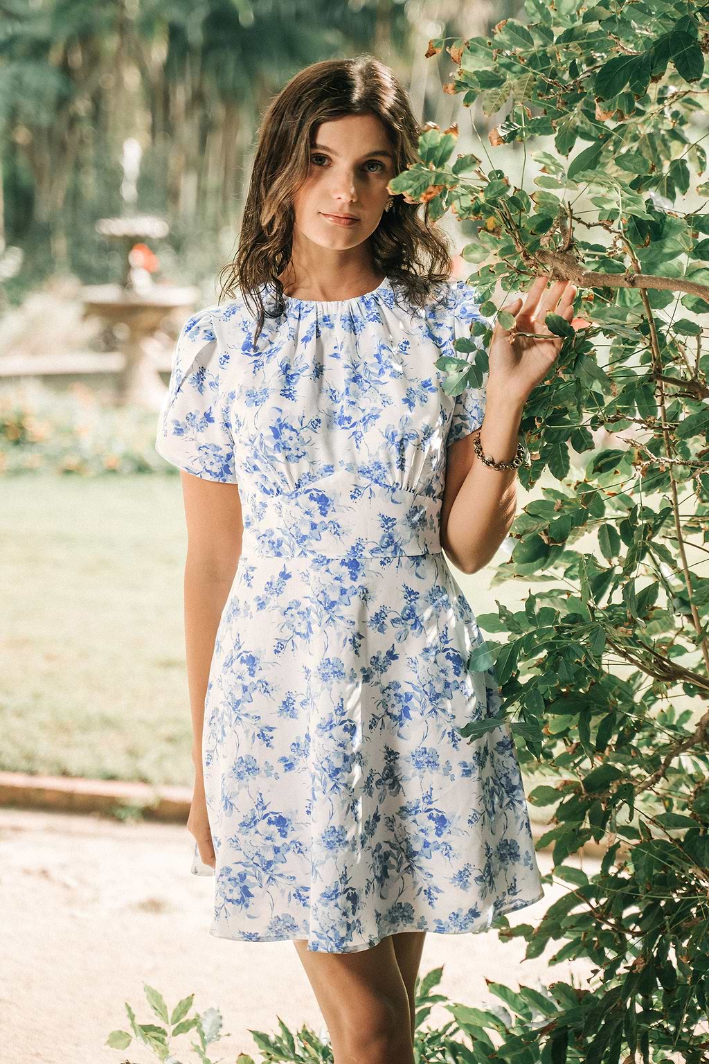 Blue & White Floral Short Sleeve Mini Dress