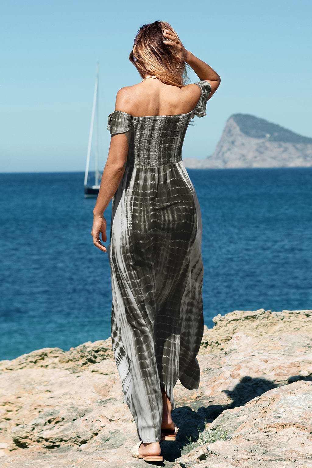Tie Dye Off-Shoulder Maxi Dress