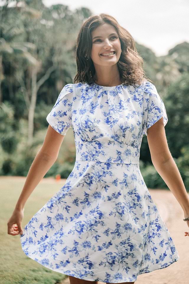 white dress with small blue flowers Blue And White Floral Dresses