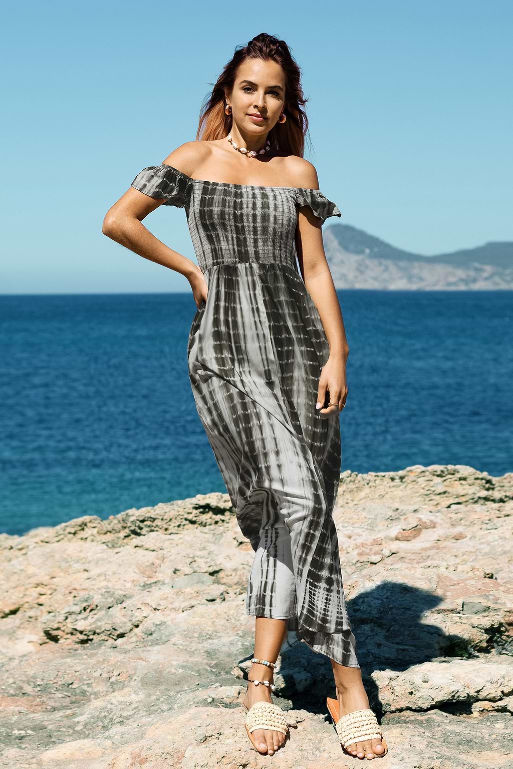 Tie Dye Off-Shoulder Maxi Dress