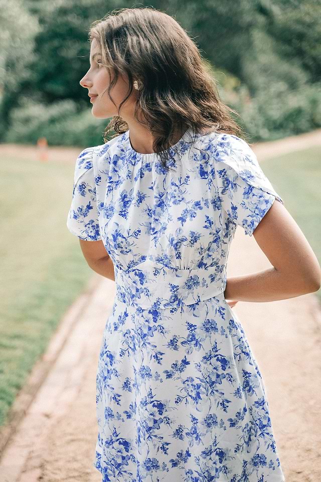 Blue & White Floral Short Sleeve Mini Dress Blue & White Floral Short Sleeve Mini Dress