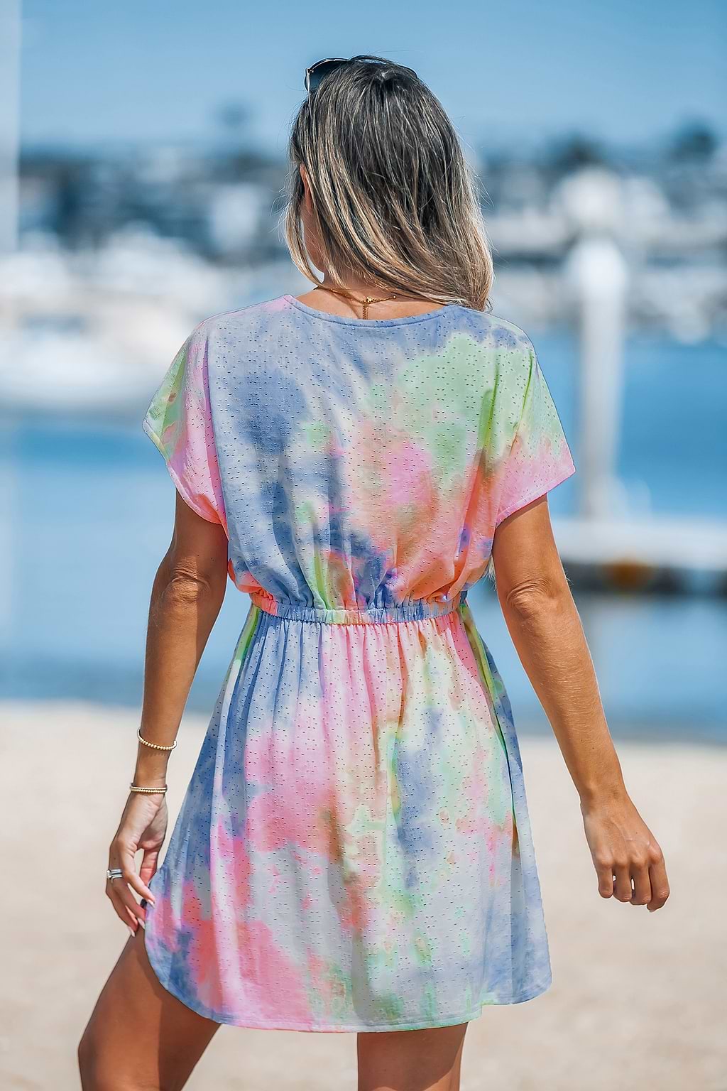 Tie Dye Cover-Up-Minikleid mit tiefen Dolman-Ärmeln