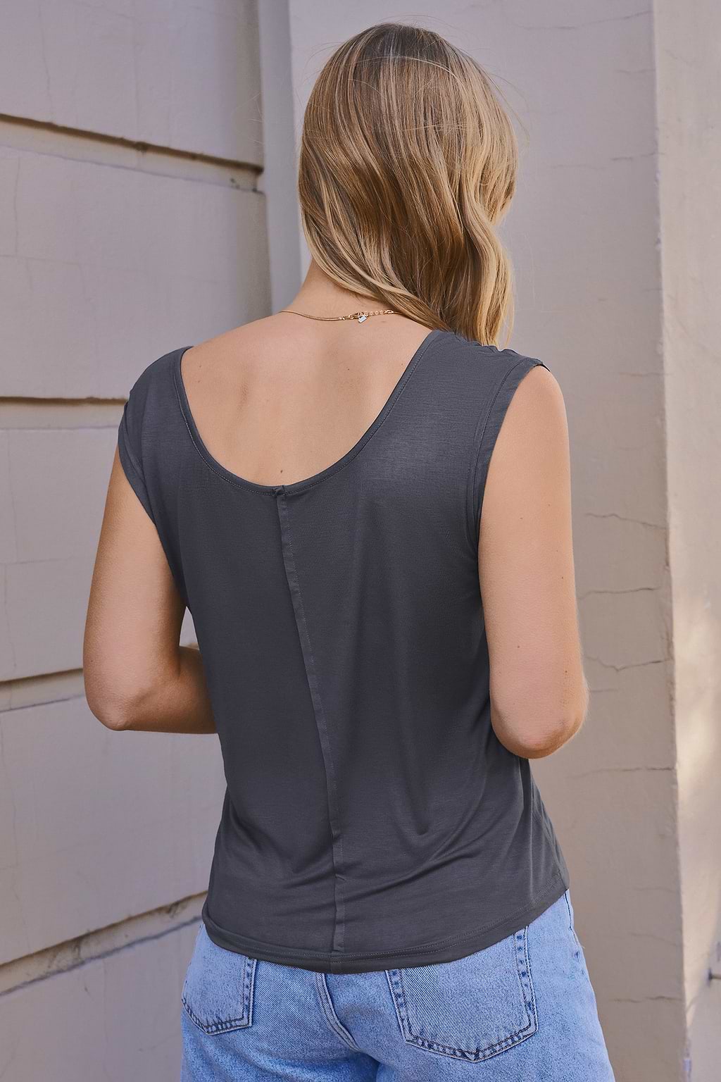 Charcoal Scoop Neck Cap Sleeve Jersey Tee