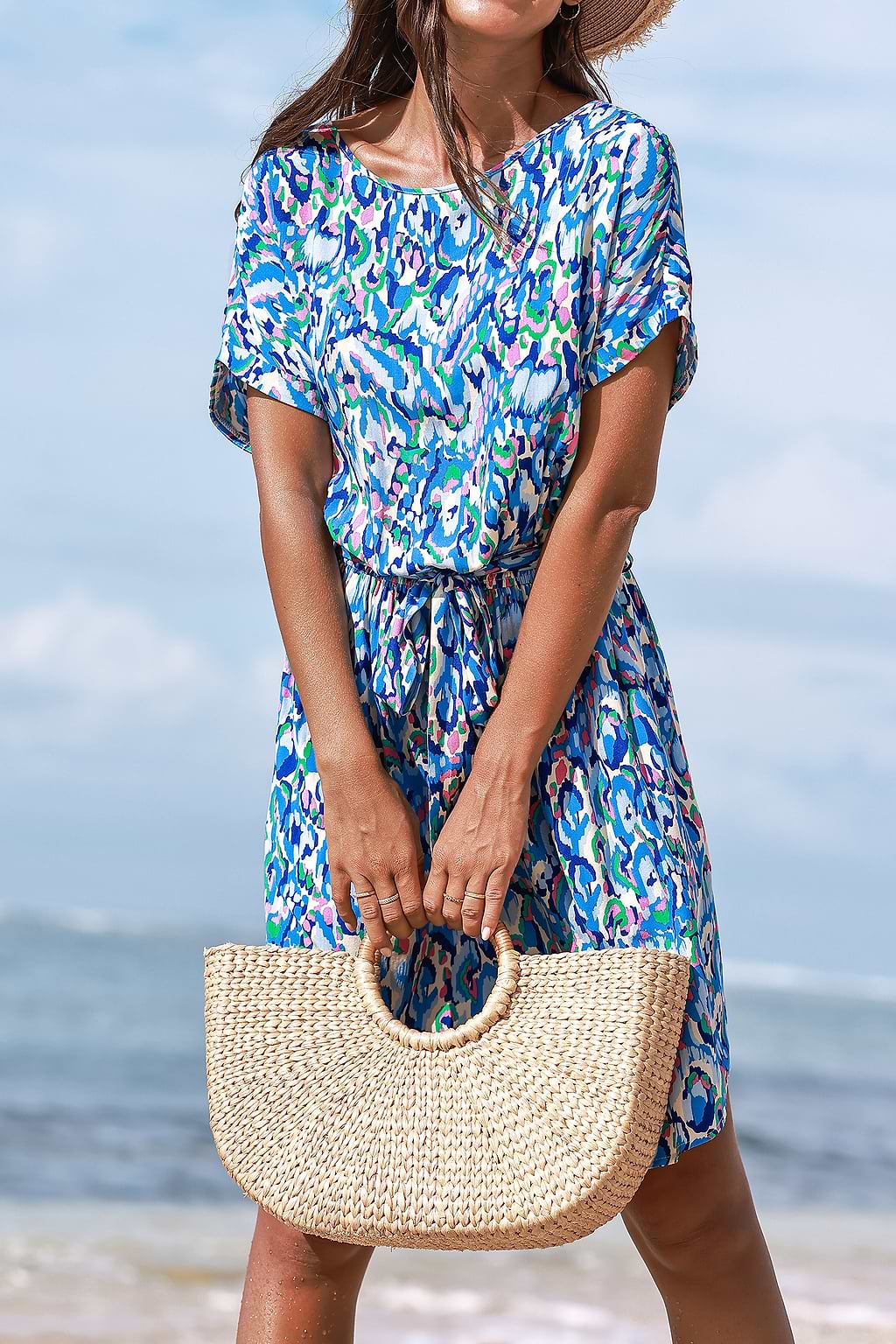 Abstract Print Belted Mini Dress