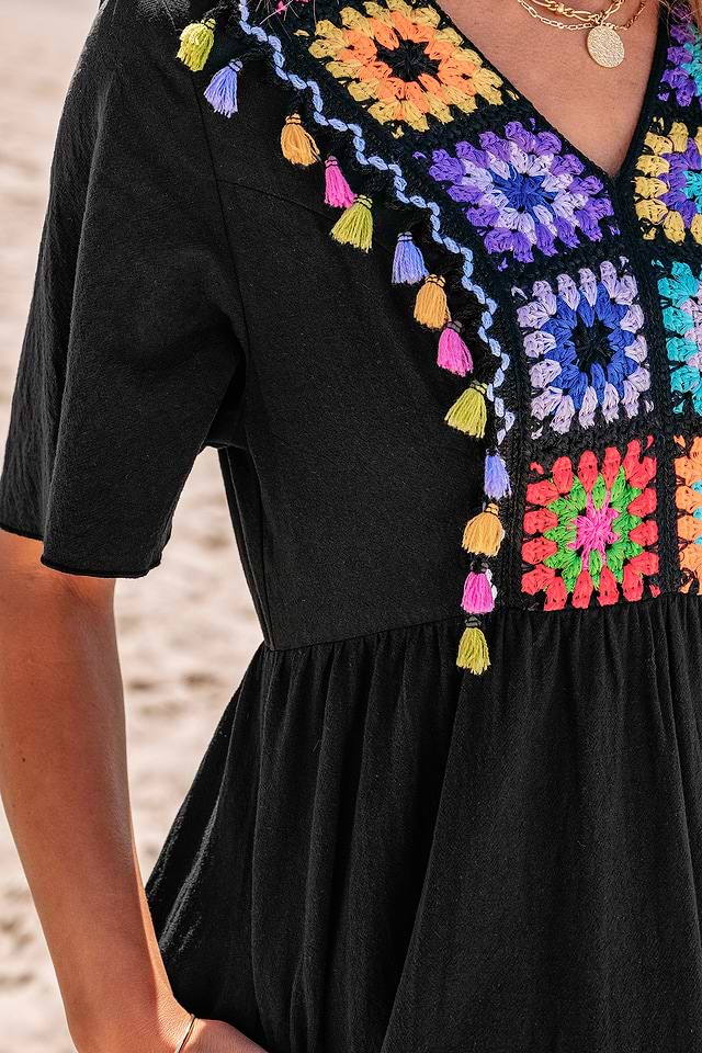 white christmas dresses Colorful Crochet Granny Square Dress S-L – OMNIA main image 1