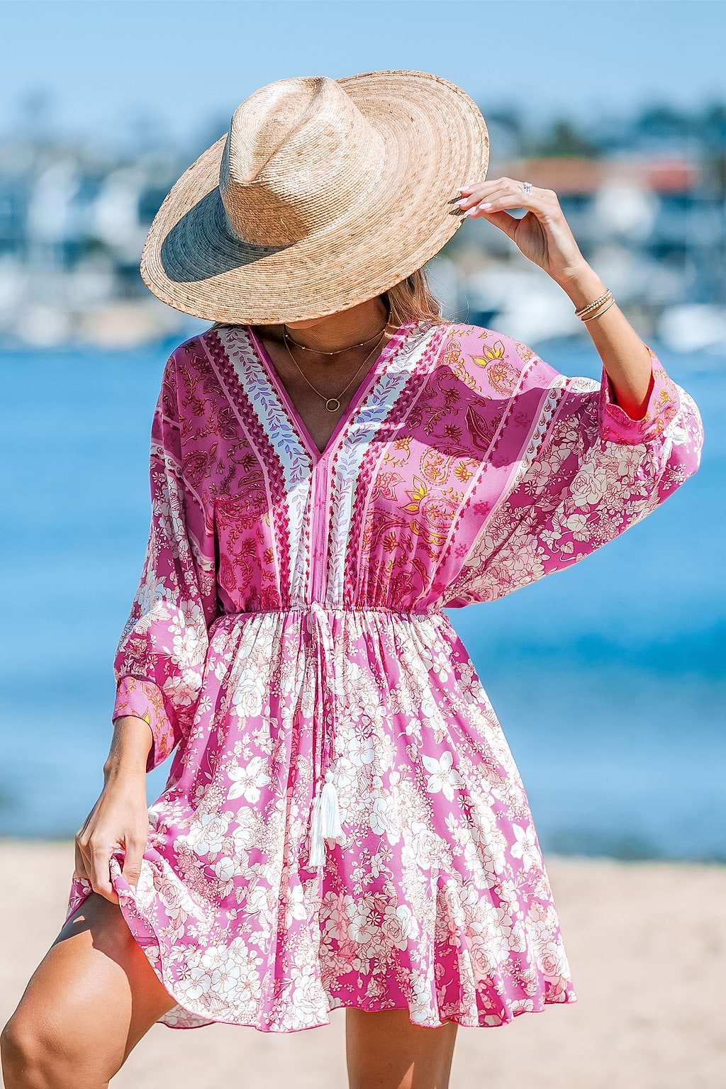 Floral Print Tassel Mini Dress