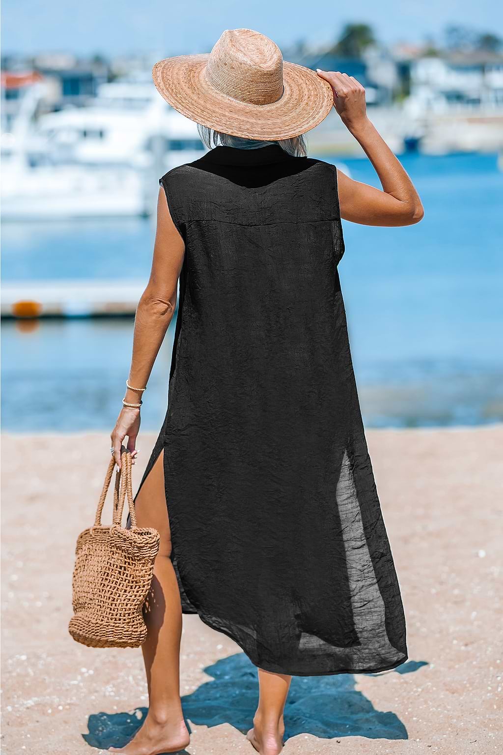 Black Cover-Up Midi Dress