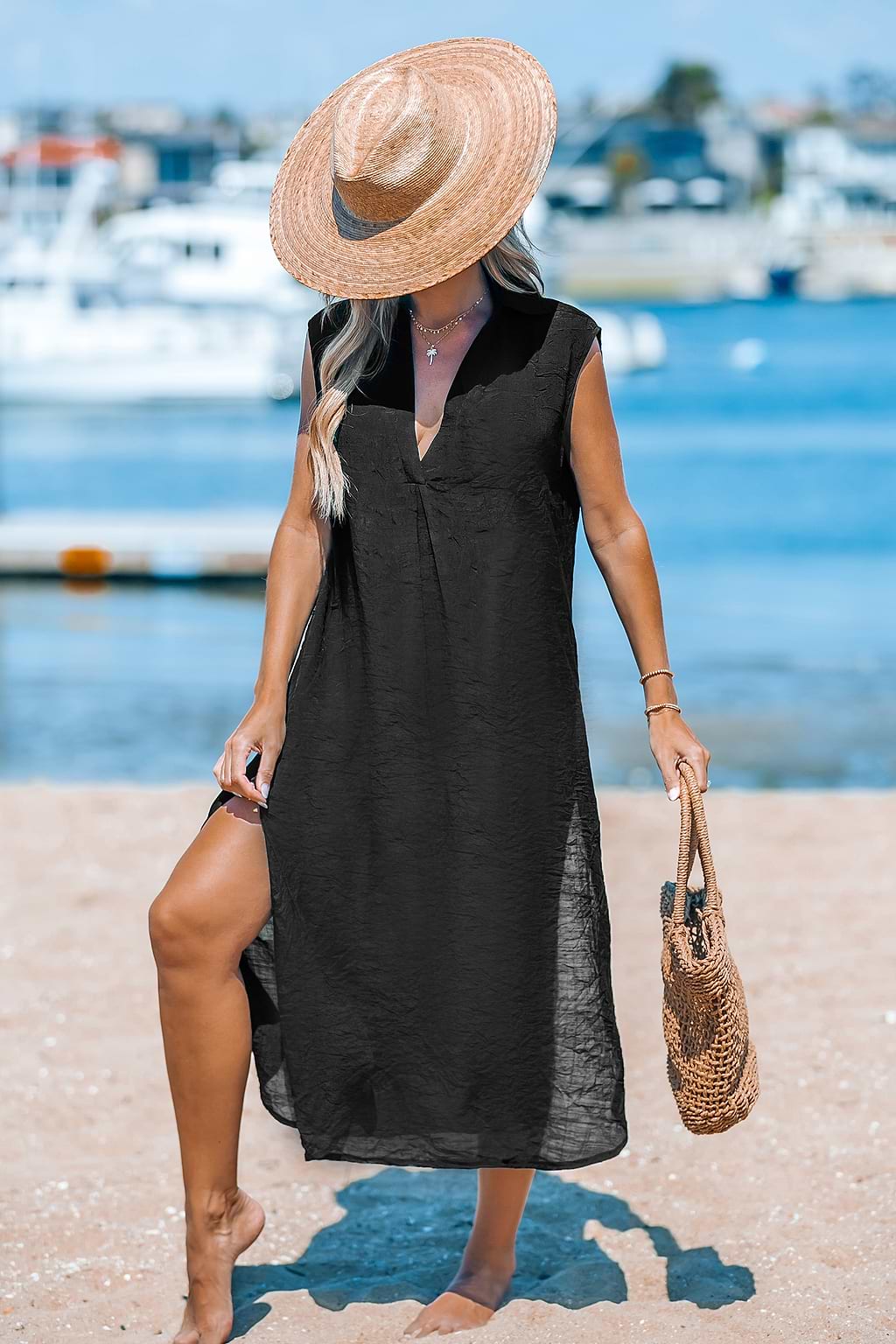 Black Cover-Up Midi Dress