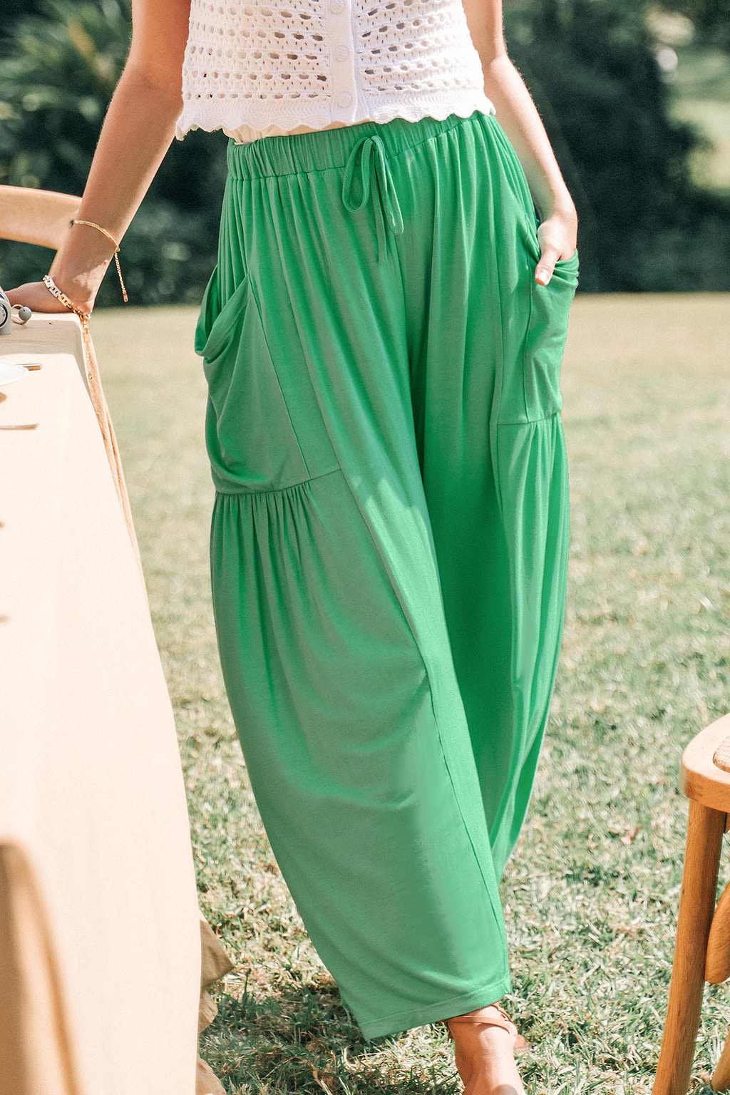 Pantalon à cordon vert clair