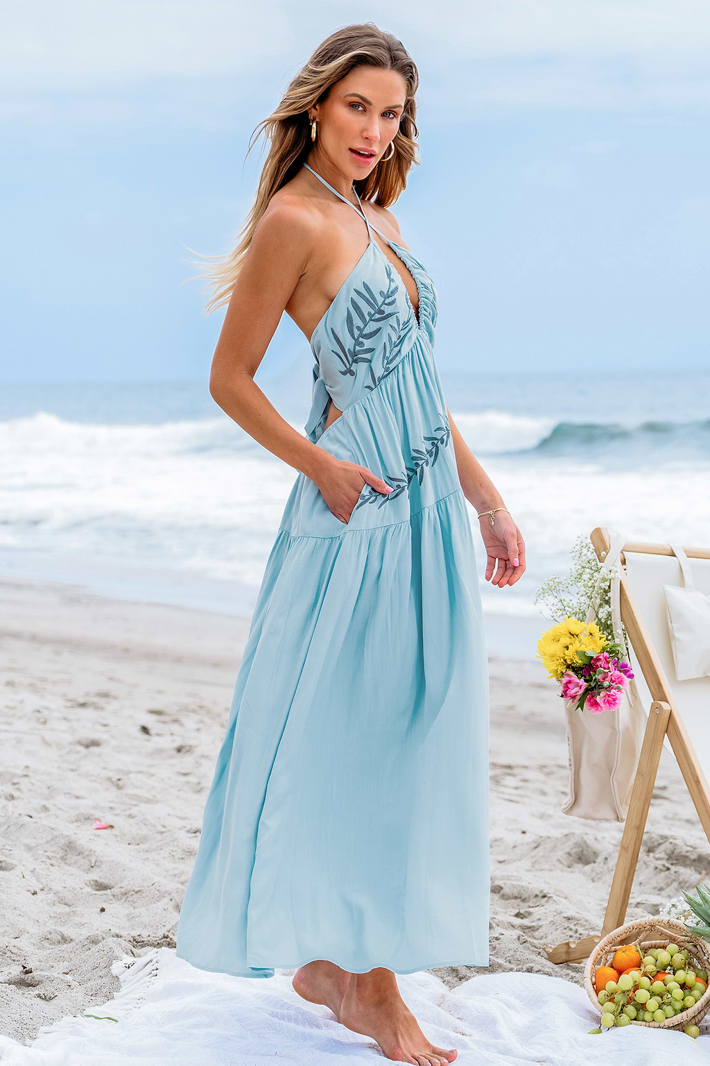 Blattdruck Neckholder-Trägerkleid