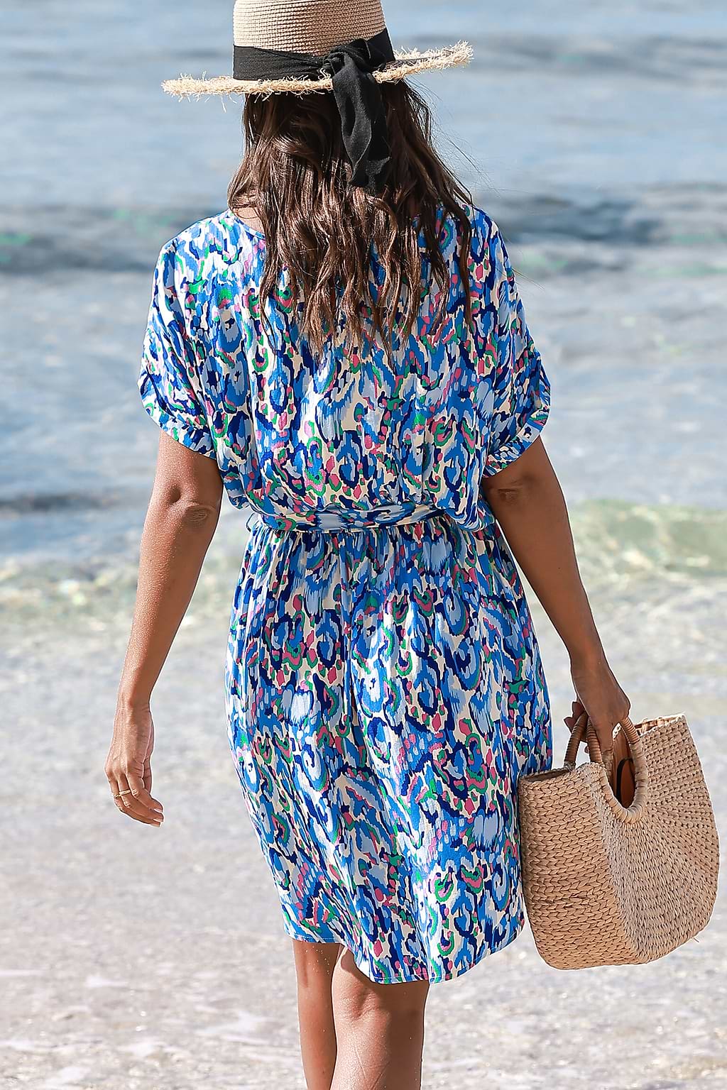 Abstract Print Belted Mini Dress