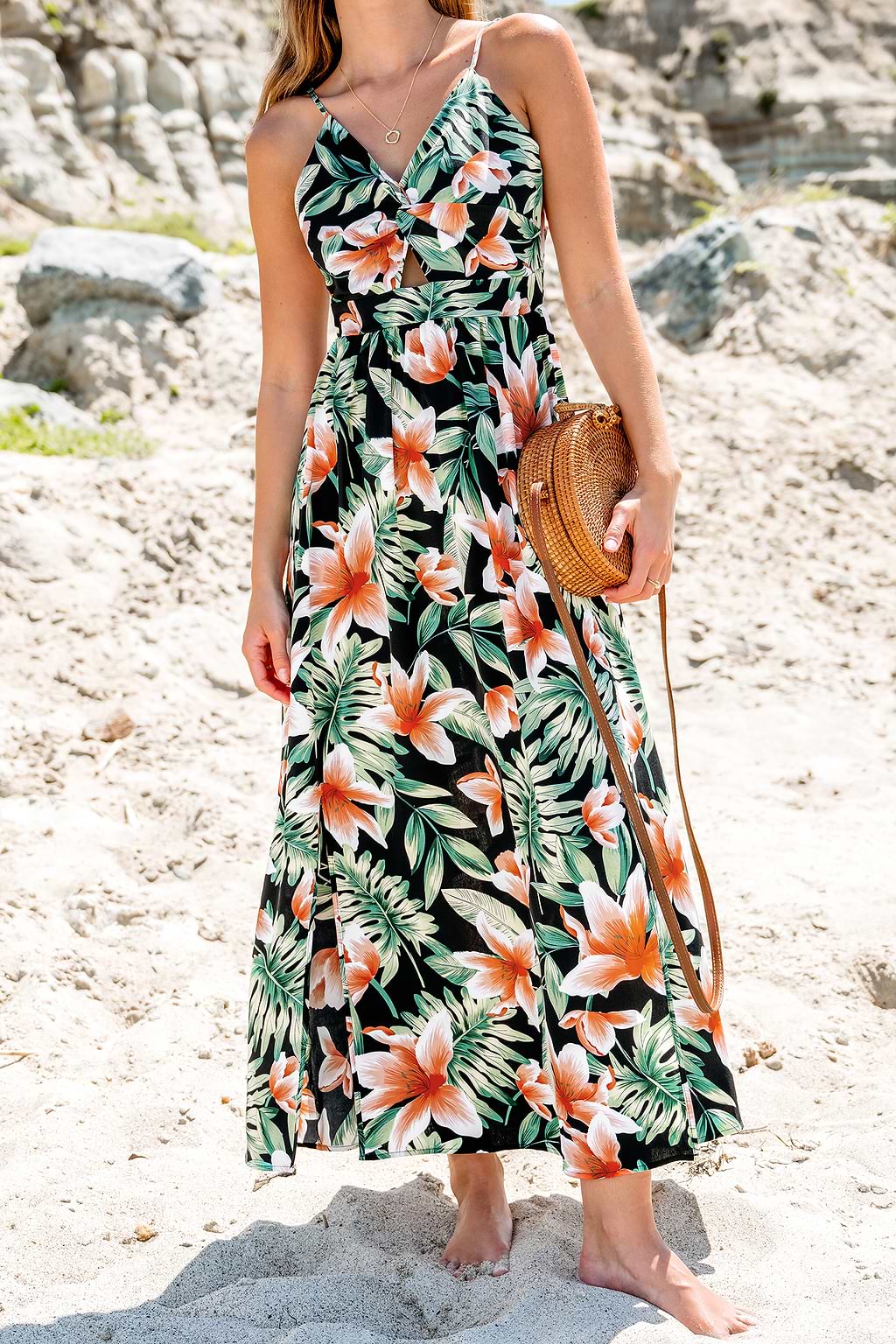 Tropical Floral Print Maxi Dress