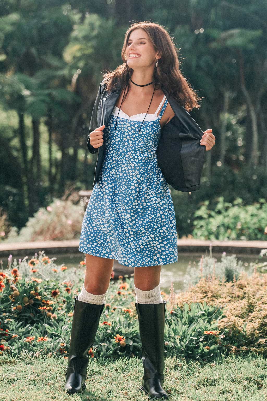 Blue Ditsy Sleeveless Sweetheart Mini Dress