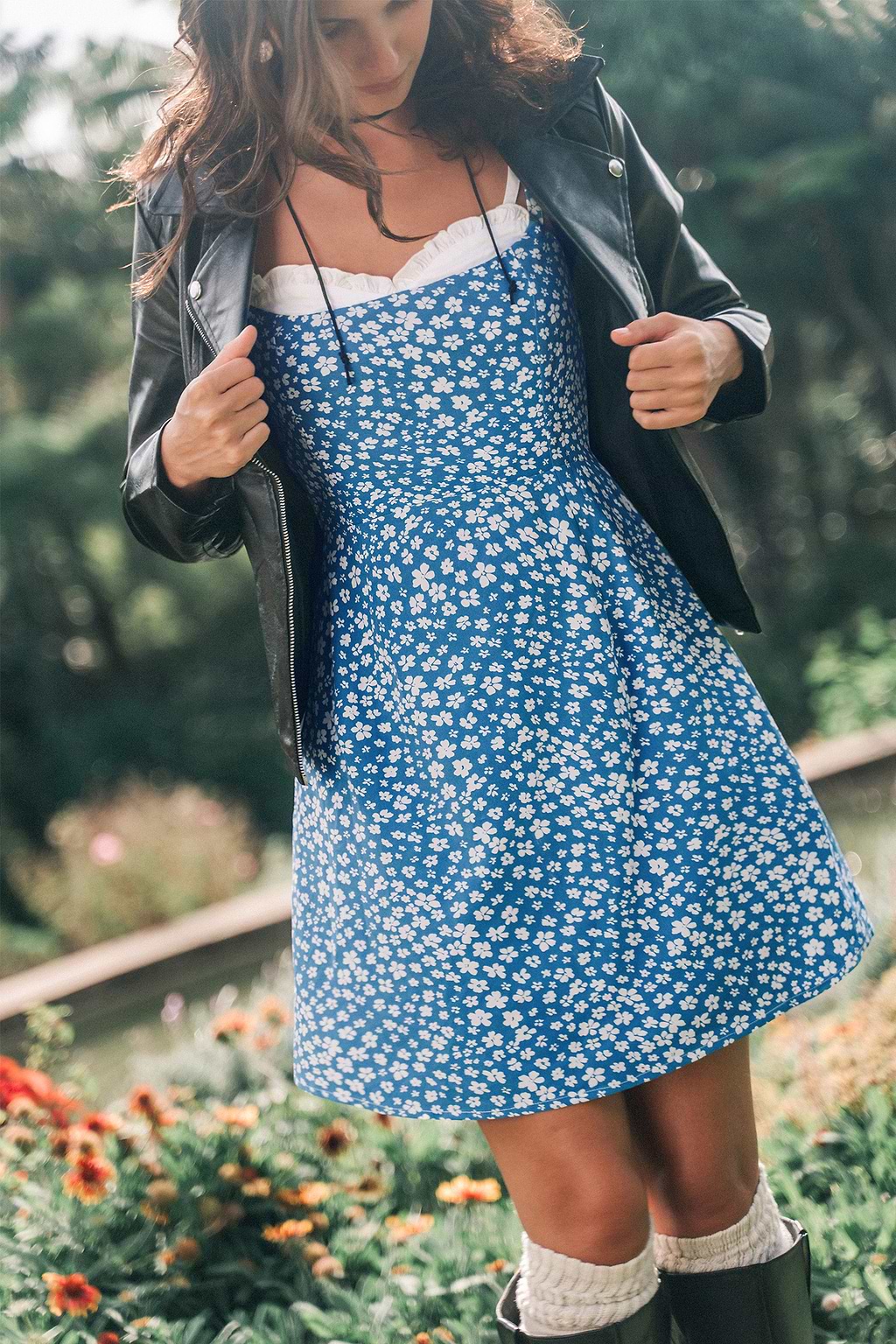 Blue Ditsy Sleeveless Sweetheart Mini Dress