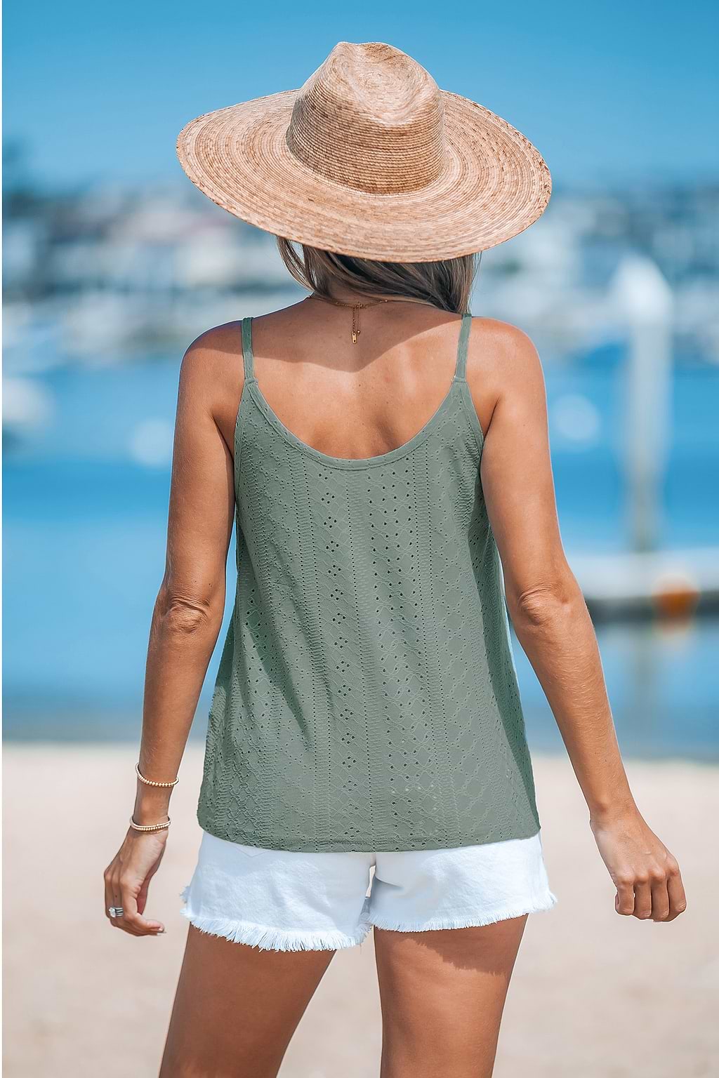 Débardeur en jersey à œillets vert clair